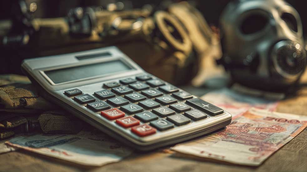 Foto de calculadora e equipamentos de prote&ccedil;&atilde;o, representando o c&aacute;lculo preciso de adicionais na escala 12x36.